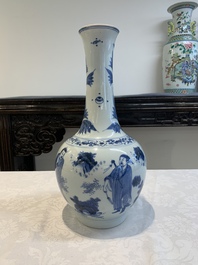 A Chinese blue and white 'immortals' bottle vase, Transitional period