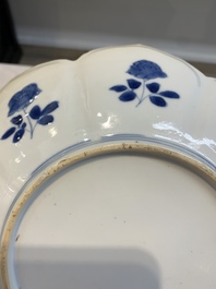 Six Chinese blue and white 'lotus' plates, Kangxi
