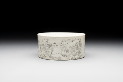 A Chinese grisaille 'mountainous river landscape' brush washer, 19/20th C.