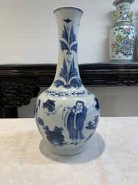 A Chinese blue and white 'immortals' bottle vase, Transitional period