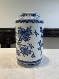 A large Chinese blue and white 'sanduo' albarello-shaped vase, Qianlong