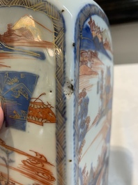 A pair of Chinese Imari-style square flasks and covers, Kangxi
