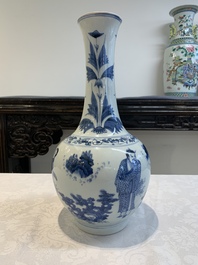 A Chinese blue and white 'immortals' bottle vase, Transitional period