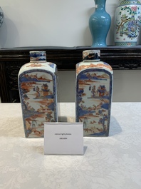 A pair of Chinese Imari-style square flasks and covers, Kangxi
