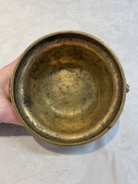A fine and rare Chinese gilt cloisonn&eacute; tripod censer with floral design and 'luduan' handles, Jingtai mark, 17th C.