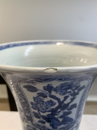 A Chinese blue and white 'gu' vase with floral design, Kangxi
