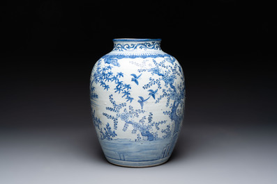 A large Chinese blue and white 'Three Friends of Winter' vase, Jiajing