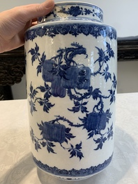 A large Chinese blue and white 'sanduo' albarello-shaped vase, Qianlong