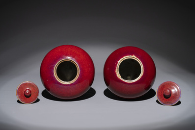 Four Chinese flamb&eacute;-glazed jars and covers, 19th C.