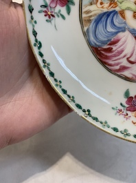 A Chinese famille rose 'Venus and Mercury' cup and saucer, Qianlong