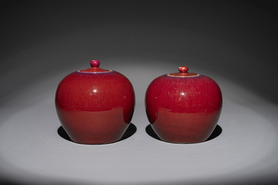 Four Chinese flamb&eacute;-glazed jars and covers, 19th C.