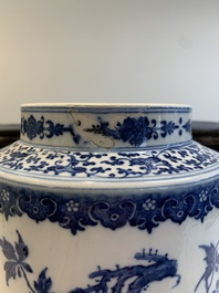 A large Chinese blue and white 'sanduo' albarello-shaped vase, Qianlong
