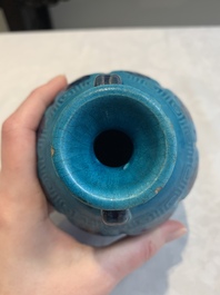 A Chinese turquoise-glazed brush rest and a Fahau vase, 18/19th C.