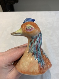 A Chinese famille rose duck-shaped tureen and cover, Qianlong