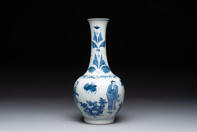 A Chinese blue and white 'immortals' bottle vase, Transitional period