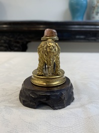 A Chinese pink quartz-inset gilt bronze elephant, 18th C.