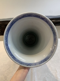 A Chinese blue and white 'gu' vase with floral design, Kangxi