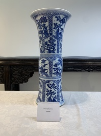 A Chinese blue and white 'gu' vase with floral design, Kangxi