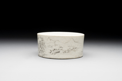 A Chinese grisaille 'mountainous river landscape' brush washer, 19/20th C.