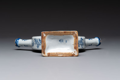 A fine and unusual blue and white Dutch Delft tulip vase, 18th C.