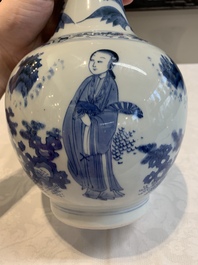 A Chinese blue and white 'immortals' bottle vase, Transitional period