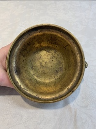 A fine and rare Chinese gilt cloisonn&eacute; tripod censer with floral design and 'luduan' handles, Jingtai mark, 17th C.
