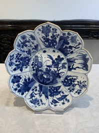 Six Chinese blue and white 'lotus' plates, Kangxi