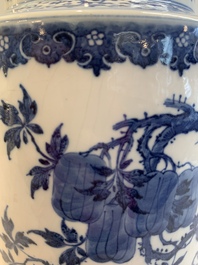 A large Chinese blue and white 'sanduo' albarello-shaped vase, Qianlong