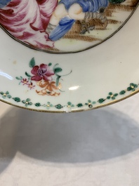 A Chinese famille rose 'Venus and Mercury' cup and saucer, Qianlong