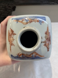 A pair of Chinese Imari-style square flasks and covers, Kangxi