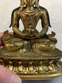 A Sino-Tibetan gilt bronze Buddha Amitayus, 18th C.