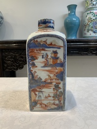 A pair of Chinese Imari-style square flasks and covers, Kangxi