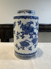 A large Chinese blue and white 'sanduo' albarello-shaped vase, Qianlong