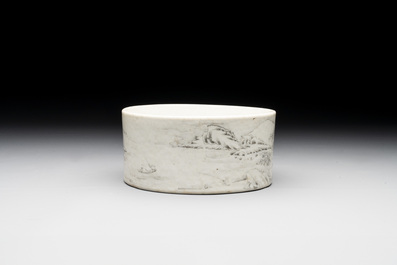 A Chinese grisaille 'mountainous river landscape' brush washer, 19/20th C.