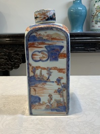 A pair of Chinese Imari-style square flasks and covers, Kangxi