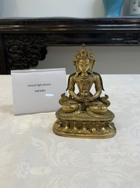 A Sino-Tibetan gilt bronze Buddha Amitayus, 18th C.