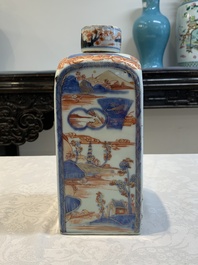 A pair of Chinese Imari-style square flasks and covers, Kangxi