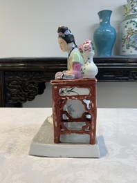 Two Chinese polychrome-glazed groups, Zeng Longsheng 曾龍升 marks, 20th C.