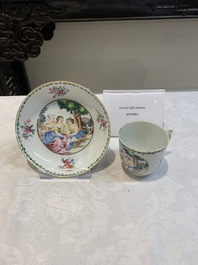 A Chinese famille rose 'Venus and Mercury' cup and saucer, Qianlong