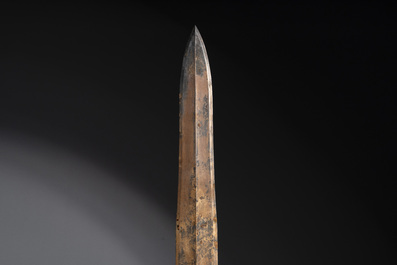 A rare Chinese turquoise-inlaid parcel-gilt bronze sword, Zhou