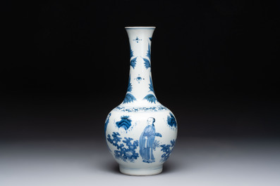 A Chinese blue and white 'immortals' bottle vase, Transitional period