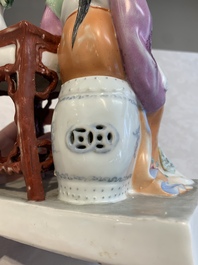 Two Chinese polychrome-glazed groups, Zeng Longsheng 曾龍升 marks, 20th C.
