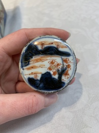 A pair of Chinese Imari-style square flasks and covers, Kangxi