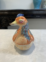 A Chinese famille rose duck-shaped tureen and cover, Qianlong