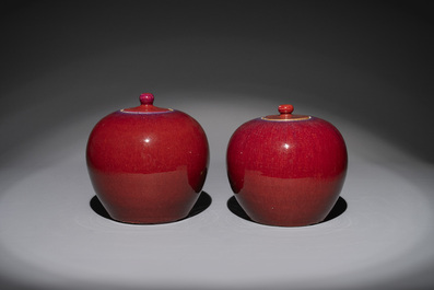 Four Chinese flamb&eacute;-glazed jars and covers, 19th C.