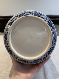 A large Chinese blue and white 'sanduo' albarello-shaped vase, Qianlong