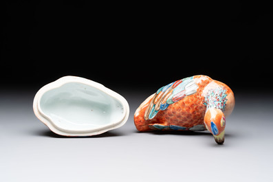 A Chinese famille rose duck-shaped tureen and cover, Qianlong