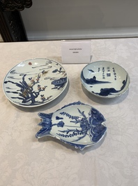 Three Chinese blue, white and copper-red ko-sometsuke pieces for the Japanese market, Tianqi