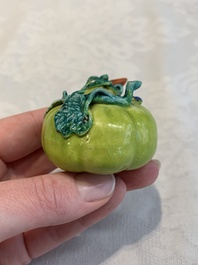 A collection of five Chinese famille rose peaches and pumpkins, including a box and cover, 19th C.