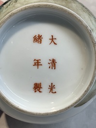 A Chinese famille rose '100 boys' covered box and a plate, Guangxu mark, Republic